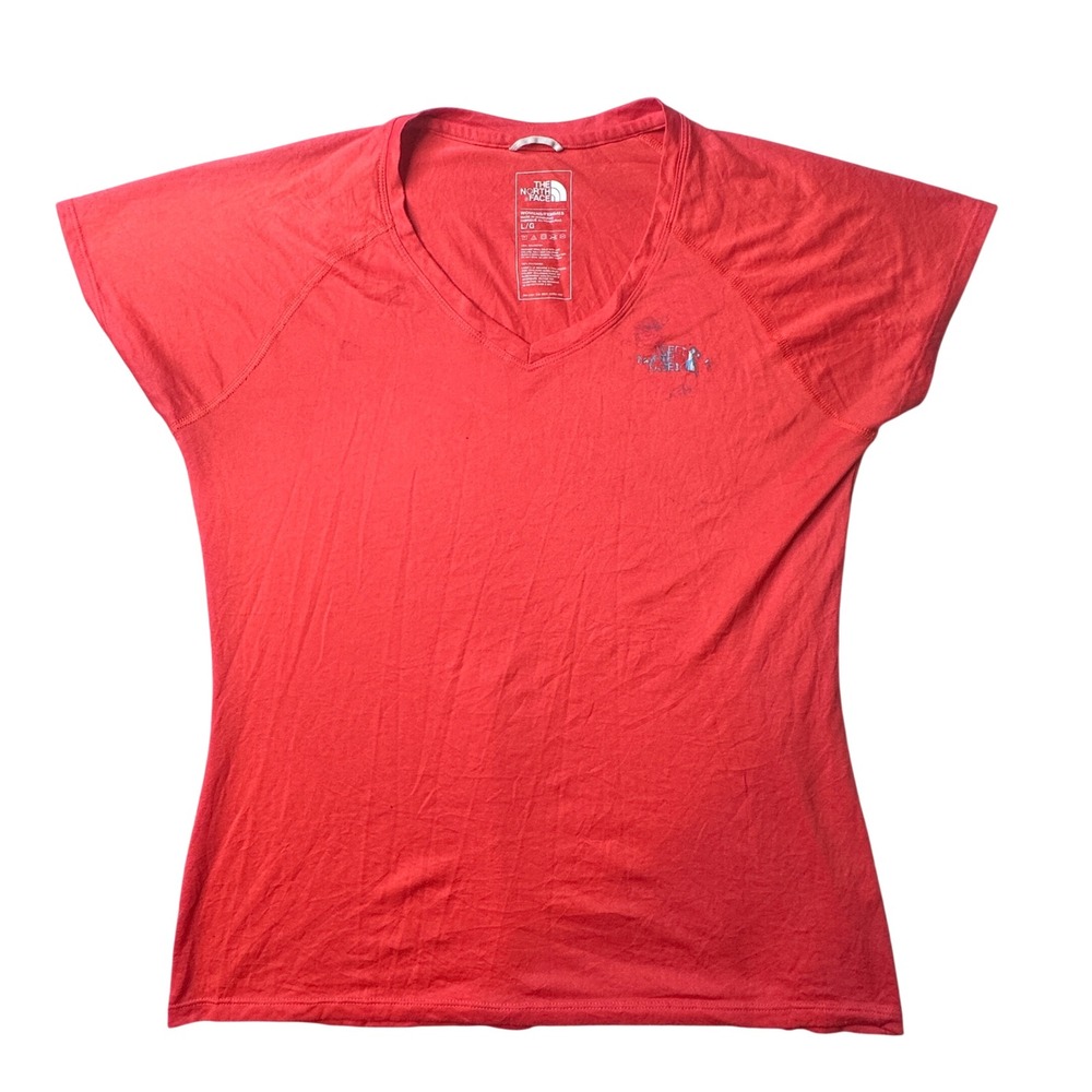 The North Face Shirt Womens L Red V-Neck Activewear Tee Raglan Short Sleeve T292